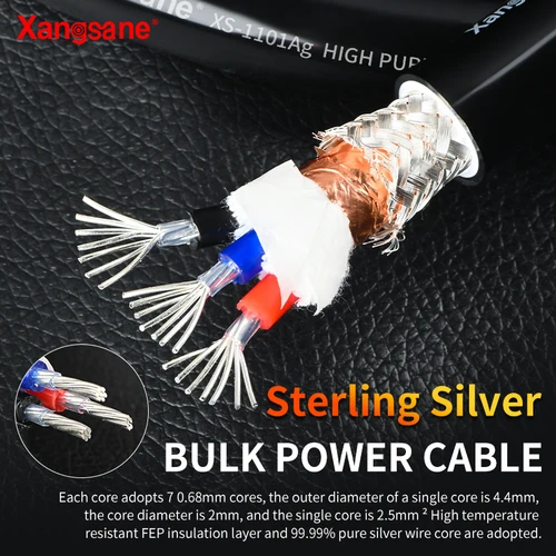 Xangsane XS-1101Ag 하이파이 99.99% 순은 벌크 전원 케이블, 수동 DIY 전력 증폭기 필터 CD 연결선, 3*2.5 mm²