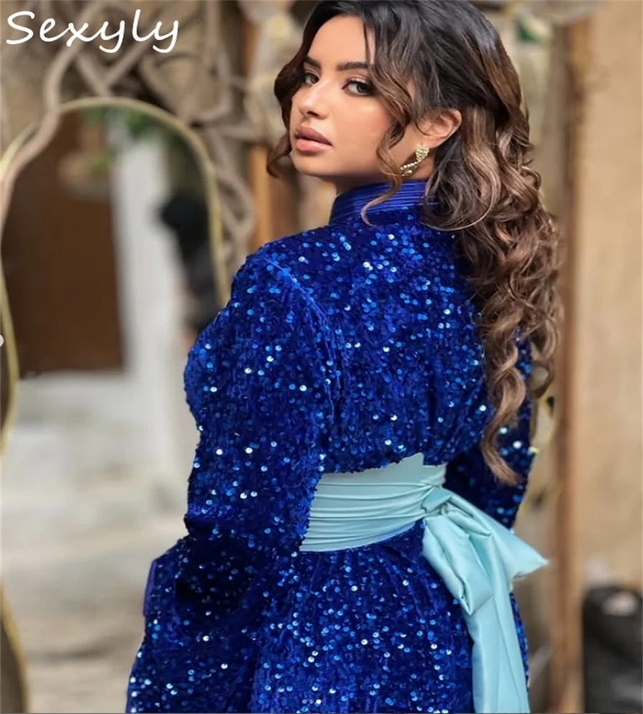 Ramadan Kaftan Royal Blue Evening Dress Moroccan Takchita Islamic Muslim Prom Dress Dubai Arabic Formal Birthday PartyCustomized