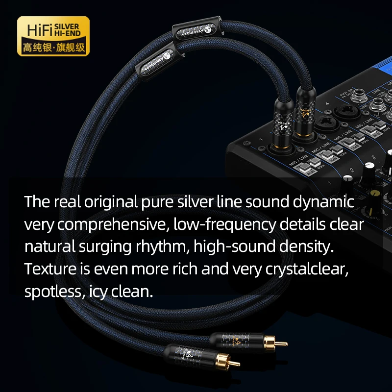 One Pair HiFi 6.5mm to RCA Audio Cable Hi-end Pure Silver Dual TS Mono 6.5mm to 2RCA Male Adapter Cable for Mixer Amplifier