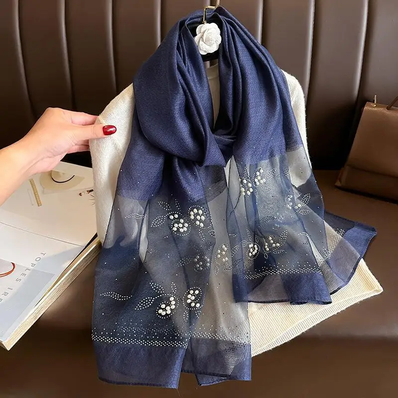 Lenço longo de lã de seda xales e envoltórios feminino bufandas foulard lenço pashmina inverno poncho cachecóis bandana hijab