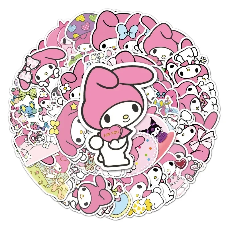 50 buah lucu Sanrio My Melody stiker kartun lucu Guka bagasi Notebook mobil kulkas stiker untuk ponsel Graffiti Decals