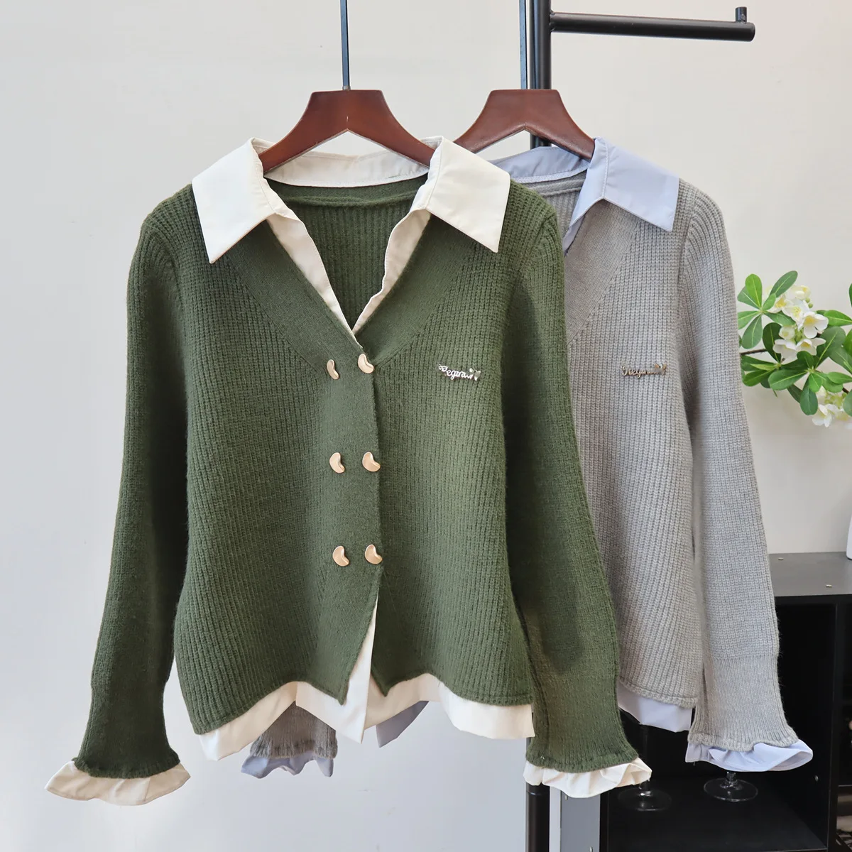 

Женские вязаные кардиганы с вставками, однотонные, с отложным воротником, длинными расклешенными рукавами, свободные, элегантные, повседневные, осень-зима 2026