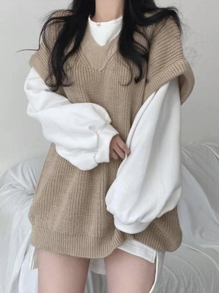 

Autumn Winter Sweater Vest Women Korean Fashion Preppy Style Knitted Sweater Female Oversized Casual Sleeveless Pullovers F329