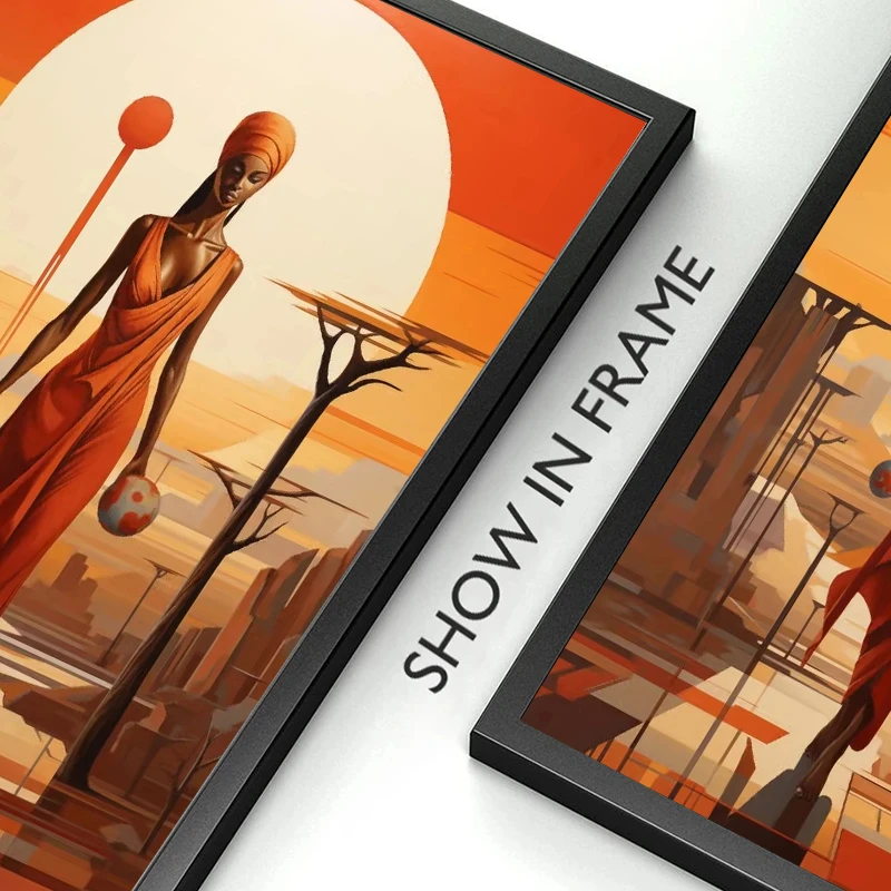 Classic African Women With Sun Canvas Painting Wall Art Poster Prints Elegant Female HD Pictures For Living Room Home Cafe Decor