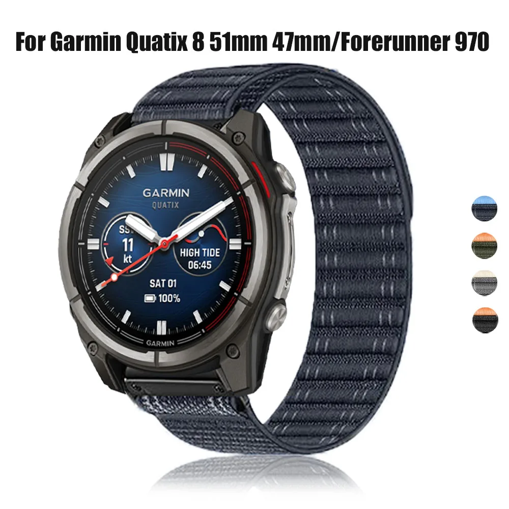 Nylon Loop Strap 22/26mm For Garmin Quatix 8 47mm 51mm Band Fenix 8 E 7 7X 6X 6 Pro/Forerunner 970 965 Official Watchband Correa