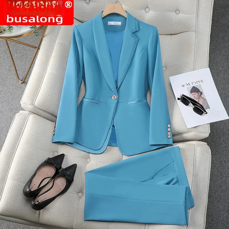 2024 New Women's Long Sleeve Professional Western-Style Busalong Suit Trousers Smart Workwear Wardrobe Staple