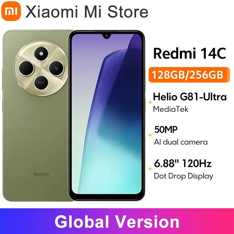 Global Version Xiaomi Redmi 14C Smartphone MediaTek Helio G81-Ultra HyperOS 50MP AI Dual camera 5160mAh 6.88