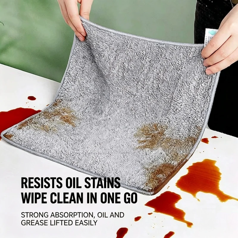 1/5 Pcs Bamboo Charcoal Cloth Kitchen Cloth Scouring Pad Table Cleaning Cloth Thickened Dishwashing Cloth Bamboo Charcoal Fiber