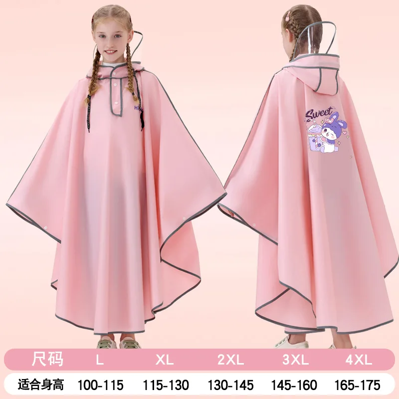 

Eva Sanrios Girl Raincoat Cape Kuromi Boy Anime Figure Student with School Bag Seat Riding Poncho Kawaii Cartoon