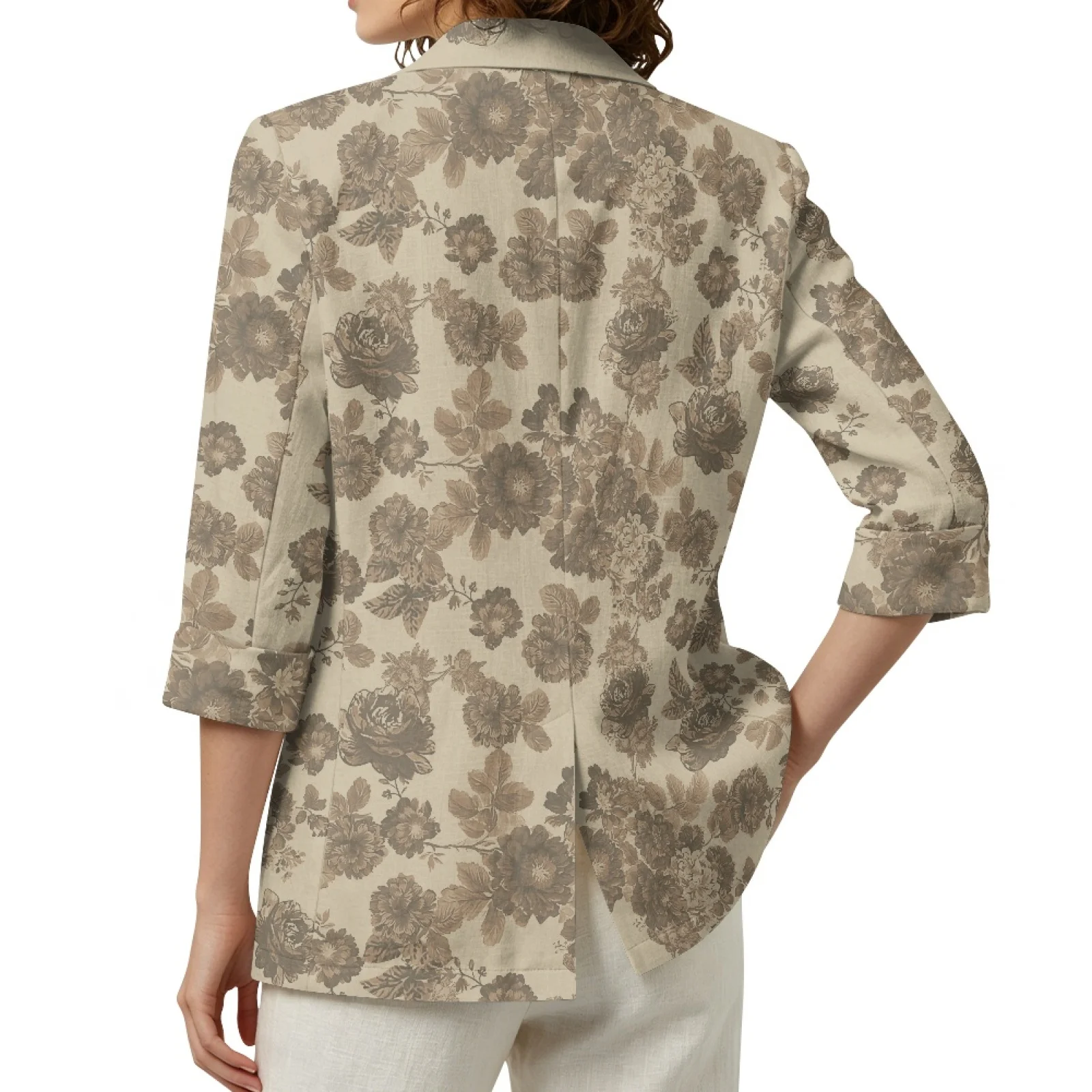 PENSTROLL Vintage Brown Floral Linen Style Outerwear Cover Up for Daily Lightweight Beach Cardigan Beach Cover Ups view 2