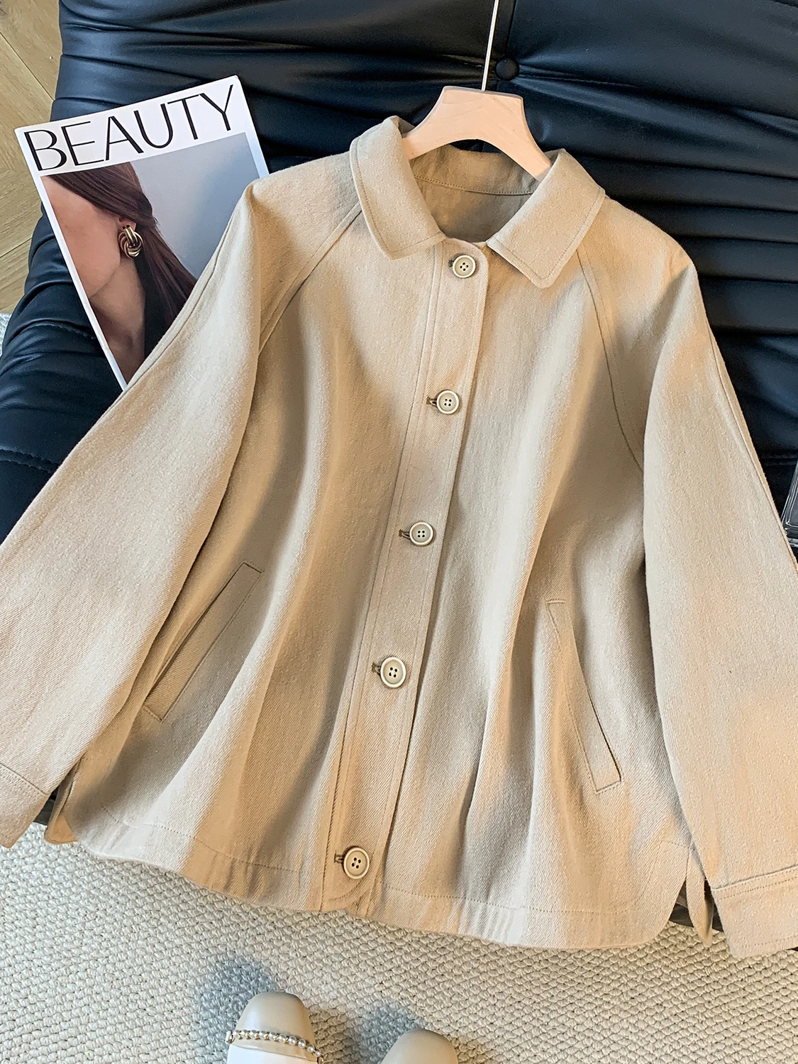 

Loose Long Sve Jaet 2025 Autumn Faion plus Size Versatile Diagonal Design Breathable Daily Wear Ladies' Coat