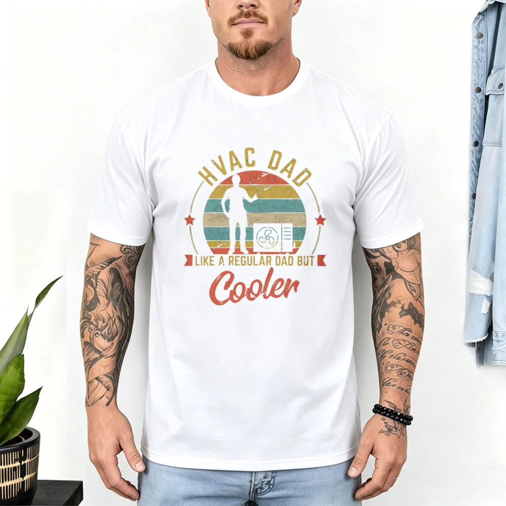 HVAC Dad Like A Regular Dad But Cooler Retro Sunset Graphic T-Shirt Unisex Cotton Crew Neck HVAC Technician Father Casual Gift