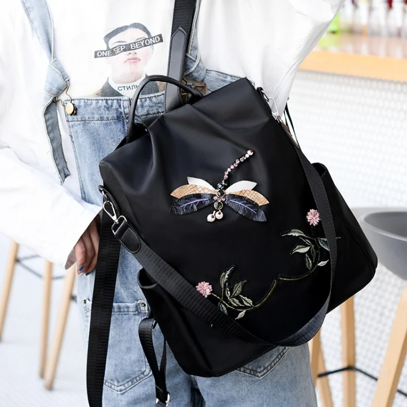 2026 New 3D Embroidered Oxford Cloth Backpack for Women, High Quality Large Capacity Casual Versatile Backpack