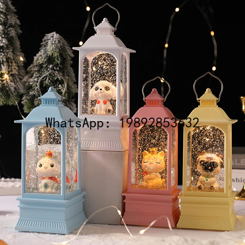 XL Creative Cartoon Rotating Animal Music Box with Light and Snow Effect Eight-Tone Box Ornament Scene