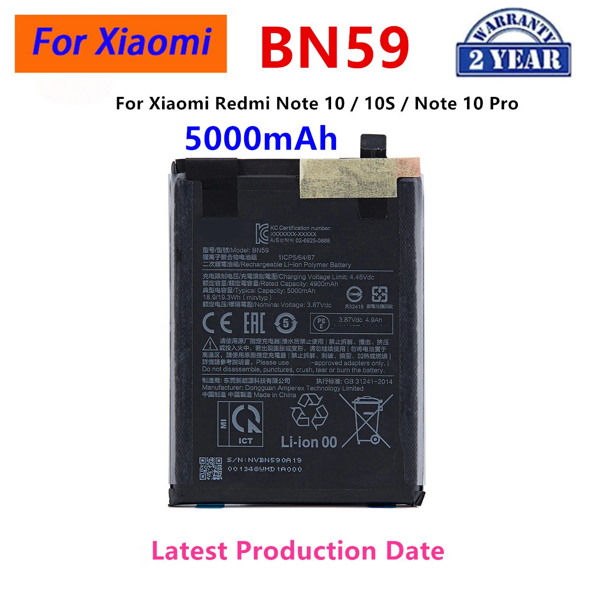 Zdjęcie 3: 100% oryginalna bateria BN59 5000mAh do Xiaomi Redmi Note 10 / 10S / Note 10 Pro 10pro baterie zamienne do telefonu