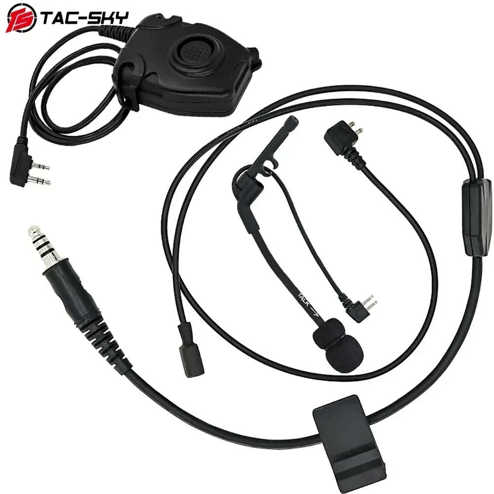 TAC-SKY outdoor hunting tactical headset Y cable set adapter Compatible with U94 PTT For Peltor PTT and COMTA microphone