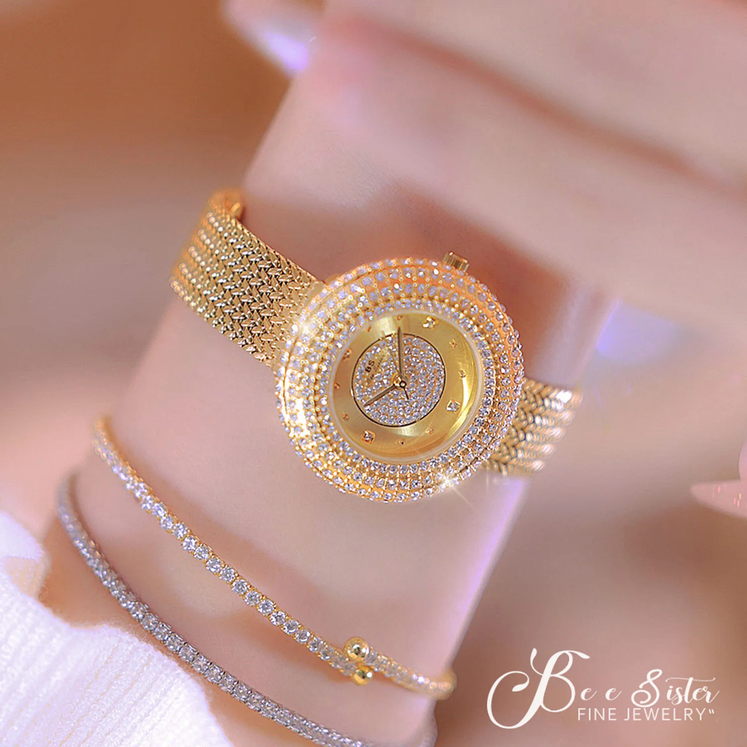 ساعات فاخرة للنساء الماس الهاتفي كوارتز ساعة اليد موضة فستان أنيق السيدات ساعة حزام القمح الذهبي ساعة كلاسيكية 2025