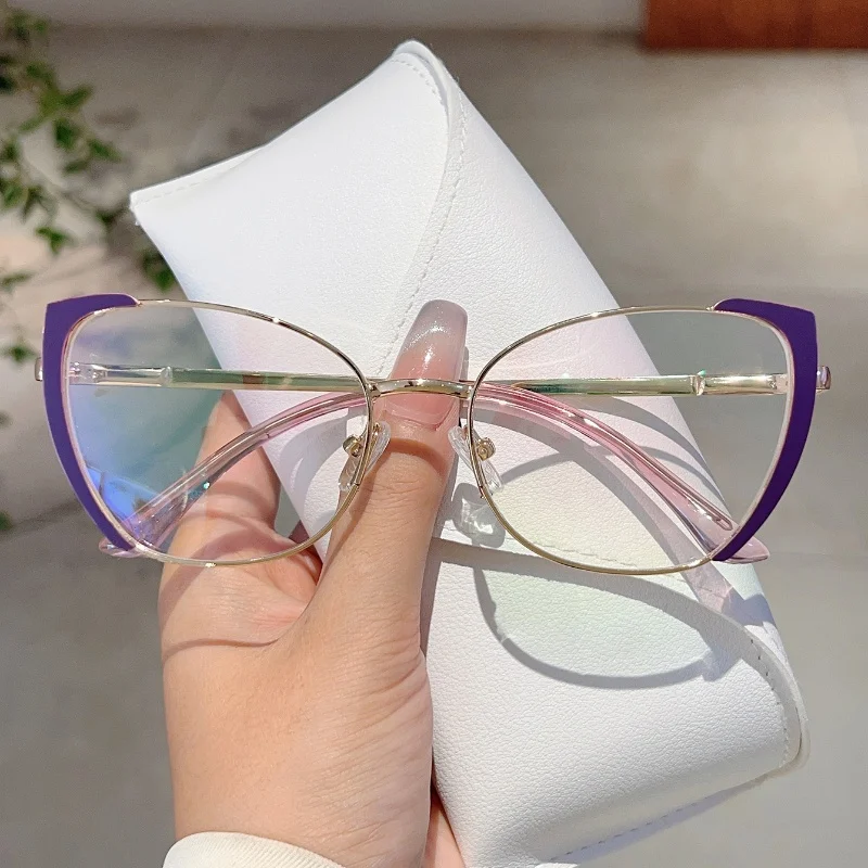 KAMMPT Vintage Cat Eye Glasses Women New Stylish Blue Light Blocking Decorative Eyeglasses Fashion Luxury Brand Design Eyewear