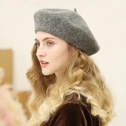 Wool Thick Beret Hats Women Winter Artist French Beret Girls Solid Color  Autumn Winter Women Flat Cap Hat Felt Berets