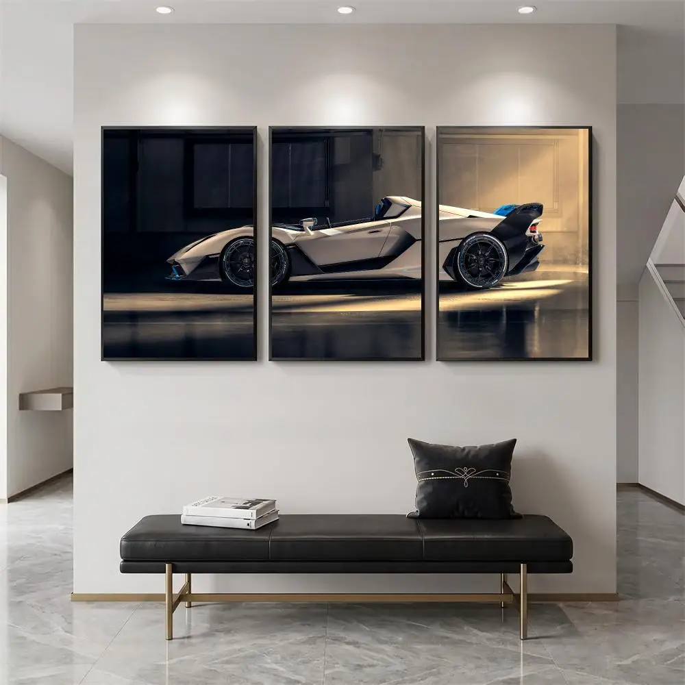 Supercar Side Profile Painting Calligraphy 3 PCS Canvas Wall Art for Living Room Bedroom Prints Decor Modern Wall Decals