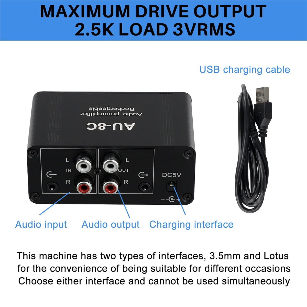 

AU-8C перезаряжаемый стерео аудио предусилитель NE5532, Стандартная плата RCA 3,5 мм, регулятор громкости