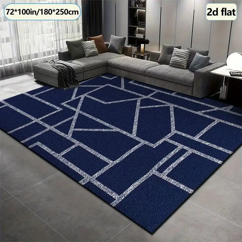 1 Piece of Geometric Linear Pattern Dark Blue Carpet, Soft, Suitable for All Seasons, Lightweight, Easy to Maintain, Home Decor, Living Room, Bedroom, Office, Autumn, Winter