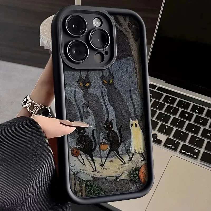 Coque Dark Cat Ghost Phone Case For iPhone 17 16 15 Pro Max 14 13 12 11 7 8 15 16 14 Plus 16E 17E X XS XR TPU Anti-fall Cover view 3