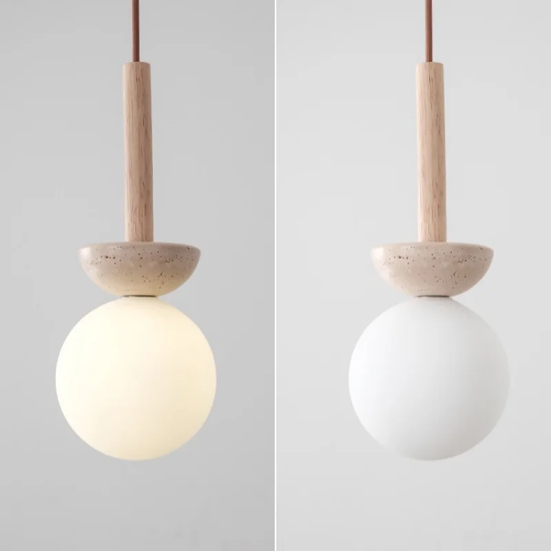 2026 Globe White Glass LED Pendant Lights Hallway Porch Hotel Nordic Modern Yellow Travertine Wood Hang Lamp Luminaire view 3