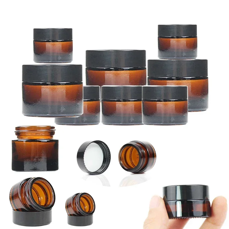 15 Uds 5ml 10ml 15ml 20ml 30ml 50ml tarros de vela de vidrio ámbar tarro de crema facial cosmética bote botella vacía rellenable contenedor