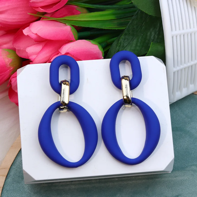 2023 Trendy Koean Blue Red Black Rose Earrings for Women Girl Candy Color Acrylic Irregular Geometric Chain Long Earrings Gift