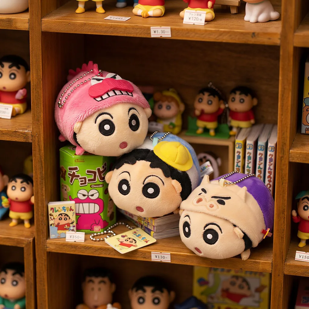 6 Types Cartoon Crayon Shin-Chan Nohara Shiro Pendant Keychain Plush Q-Version Big Head Earphones Zero Wallet Doll Gift