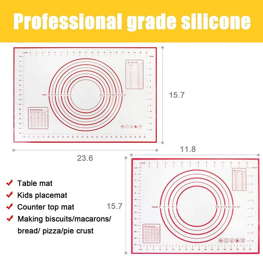 ABHI-Silicone Pastry Baking Mat-Reusable,Non-Slip,Non-Sticky,Easy-To-Clean Pastry Mat,For Making Biscuits,Macarons,Pizza,Etc