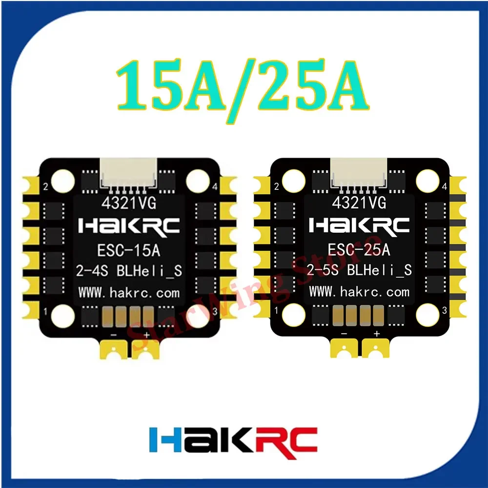 HAKRC BLHELI_S Mini 15A/25A 4in1 Brushless ESC 2-4S support Dshot600 Oneshot 20x20mm for RC FPV Racing Drone