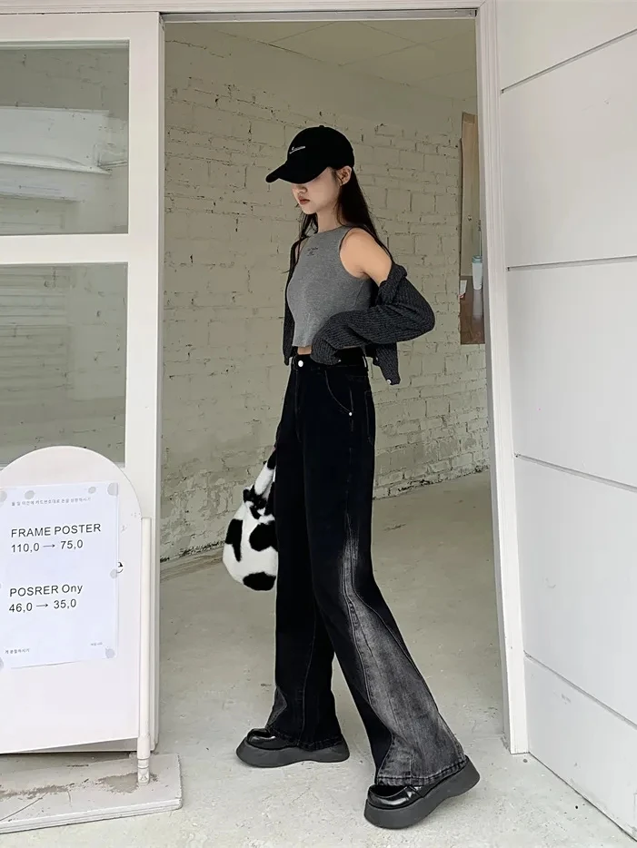 

Jeans Women 2023 Spring New Large Size Retro High Waist Gradient Color Trousers Fashion Casual Loose Wide Leg Pants Womens