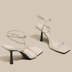 Thin Strap Buckle Sandals Casual Fashion Temperament Heel Sandals Women's Sandals Summer New High Heel Square Head Open Toe