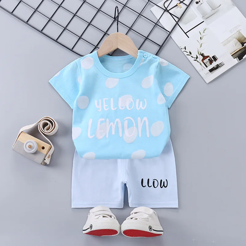 Traje de manga corta para niños y niñas, conjunto de ropa informal para bebés, pantalones cortos de manga corta, conjunto de ropa para bebés de dos
