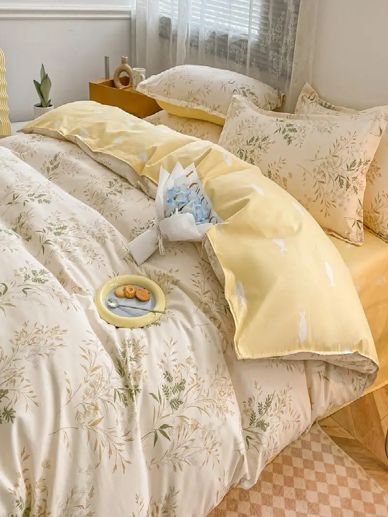 

Комплект постельного белья Thiened Floing: простой комплект из трех предметов для общежития, подарочный комплект из четырех предметов, простыня, пододеяльник