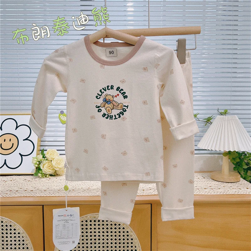 Spring Autumn Baby Sleepwear set Kids Comfortable Lycra Underwear 2pcs Set Children Shirts+Pants Sleep Wear Boys Girls Clothes