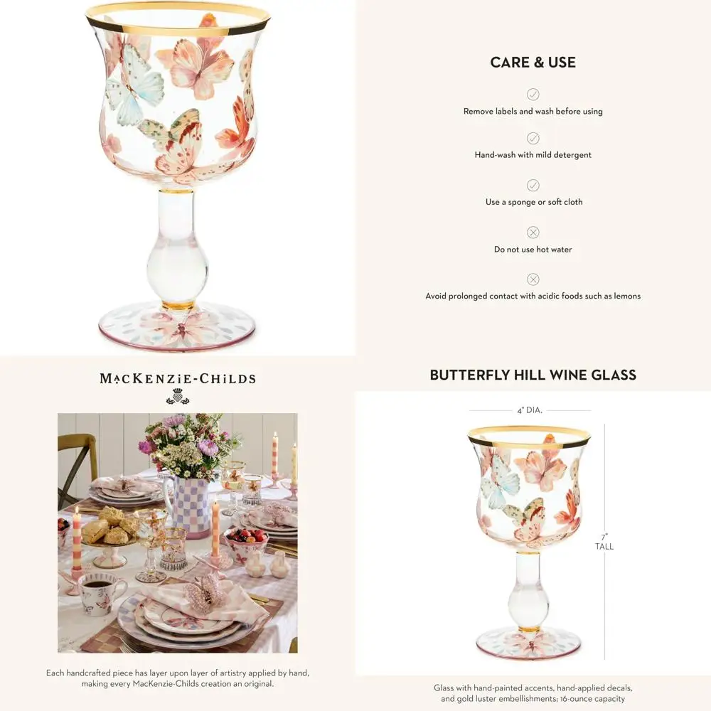 

Decorative Stemmed 16-Ounce Wine Glassware, Butterfly Hill Design, Elegant Glass for Enjoying Wine