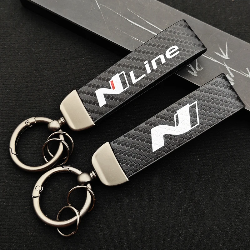 2025 Luxury Carbon Leather Logo NLine N Keyring Women Men Car Keychain For Hyundai i20 i30 Elantra Kona Sonata Tucson Accessorie