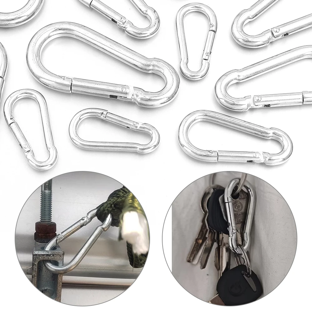 5pcs Spring Hook Quick Link Spring Snap Carabiner Stainless Steel 40 50 60 70mm Lock Ring Hook Climbing Safety Buckle Accessory