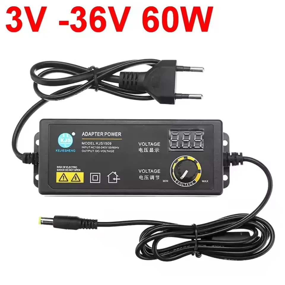Adjustable Voltage Power Supply Adapter 3-36V 60W Power Switching Adapter LED Digital Display Universal Charger for Game Player