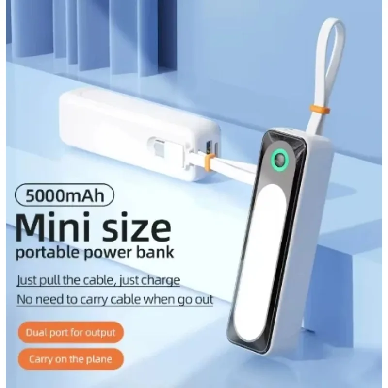 2 IN 1 Ports Portable Capsule Mini Power Bank 3000/5000mah Super Fast Charging PD 22.5W LED Display Transparent Power Bank