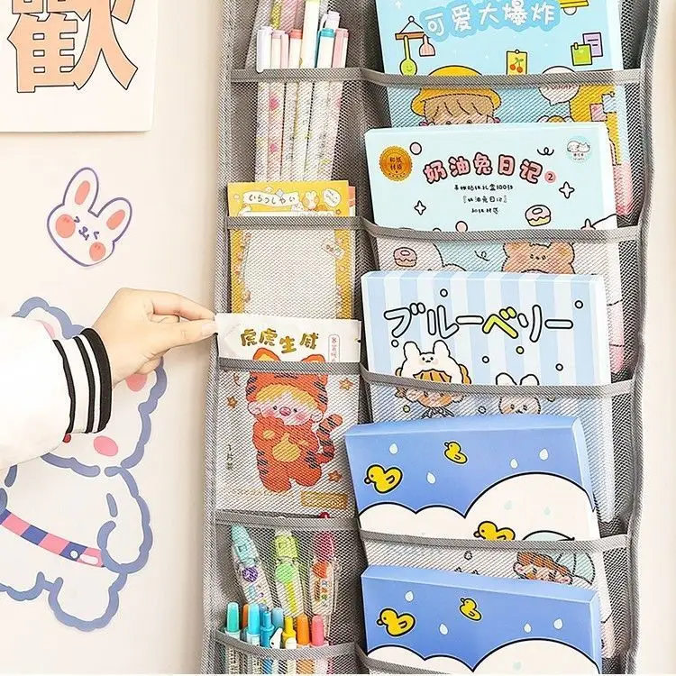 Hanging Storage Bags Foladble Multifunctional Book Storage Bags Organizer for Wall/Bedroom/Bathroom/Door/Closet Beige Grey