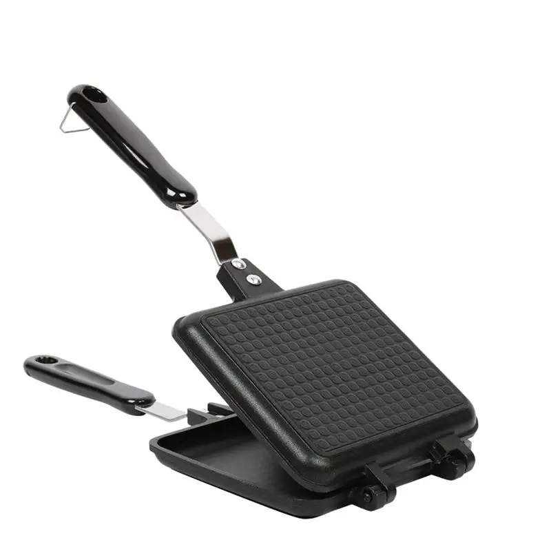 A84G-Sandwich Maker Non-Stick Hot Sandwich Maker Panini Grill Pans With Handle Aluminum Flip Pan Fit For Home Kitchen