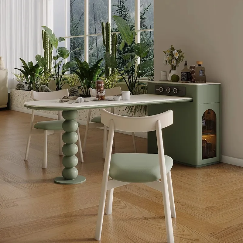 Table à manger d'île intégrée, table à manger rétractable en dalle de roche travertin pour petit appartement