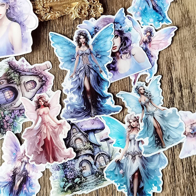 Stickers Watercolor Magic Forest Purple Elf Fairy Stickers DIY Scrapbook Diary Project Decoration Vintage Scrapbooking