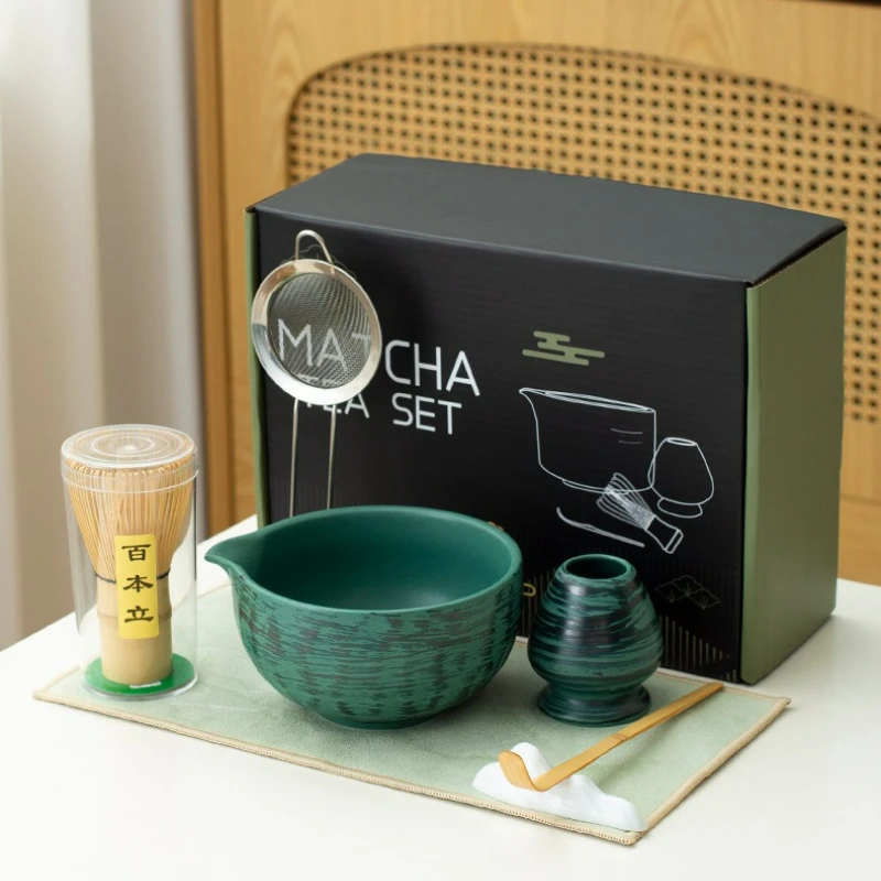 2/5/7Pcs Japanese Ceramic Matcha Tea Set Bamboo Whisk Holder Matcha Bowl Making Kit Reusable Tea Ceremony Accessories Gift Box