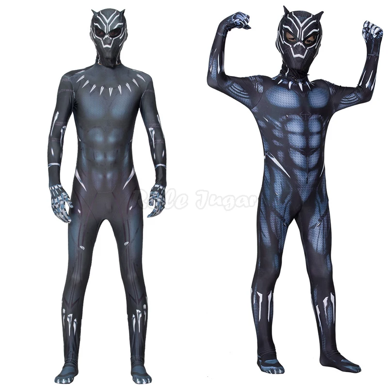 Anime Superhero Black Panther Jumpsuit Cosplay Costume Adult Kids Halloween Carnival Party Show Bodysuit + Headgear Role Play