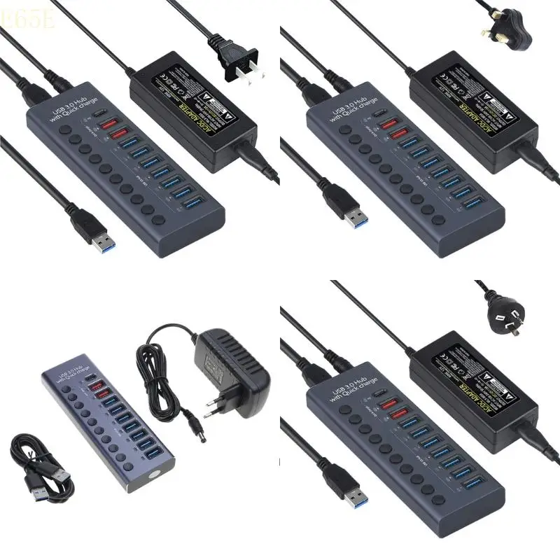 

E65E 1 Установите USB Type C Hub, несколько разветвитель USB -порта с адаптером мощности для ноутбука HDD HDD USB -лампа